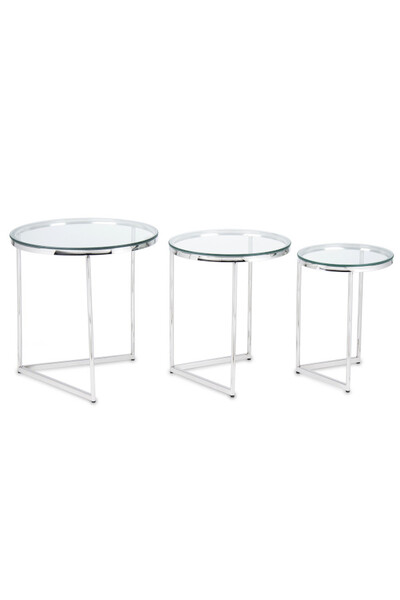 Silver Set, stolik z szklanym blatem, srebrny