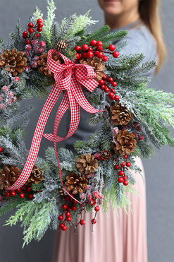 Redite 2, mroźny wianek zimowy z kokardą, śr.43cm   