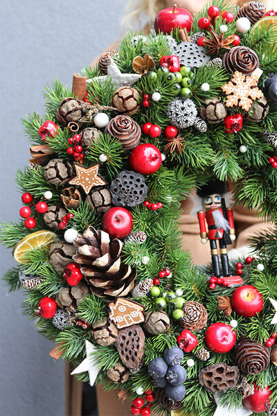 Świąteczny Kolor Big 2, bogaty wianek świąteczny LED