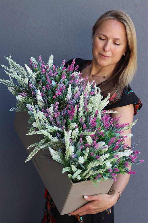 Lechuza Wrzosy 2, kompozycja kwiatowa w wysokiej jakości donicy - skrzynce, wym.60x40x40cm 