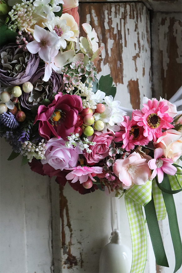 asymetryczny wiosenny wianek z dzwonkiem, Springita, śr.34cm  