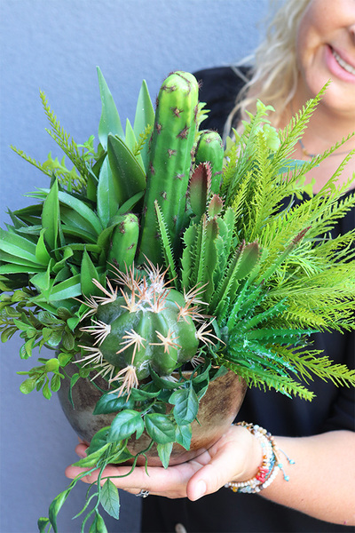 Green Cacti Hilton, sukulenty w złotej donicy