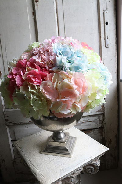 kompozycja w pucharze, Cooler z Pastelowymi Hortensjami, wym.52x46cm