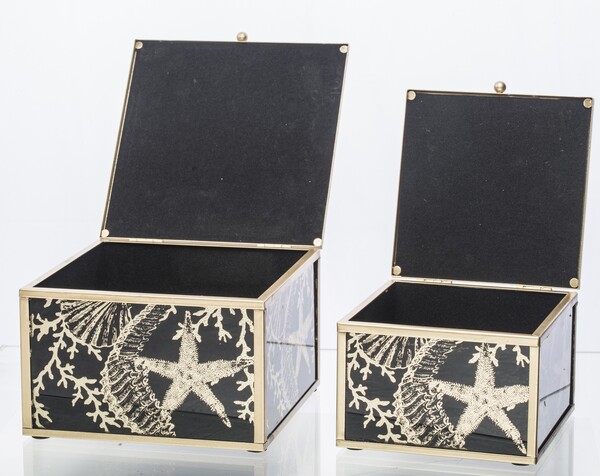 Coralle, marynistyczna szkatułka na biżuterię, komplet 2szt, wym.10x15cm / 8.5x12cm