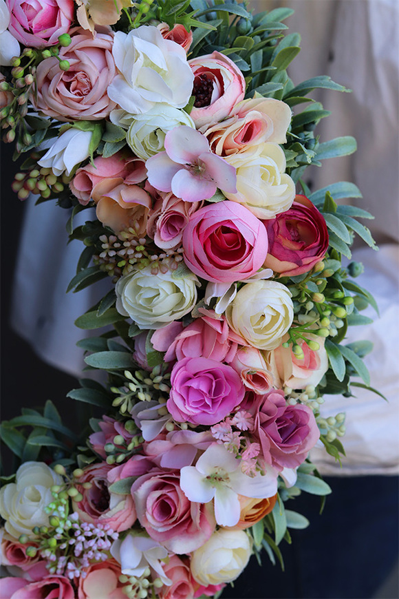 Lubellito Pink, subtelny pastelowy wianek na drzwi, śr.38cm 