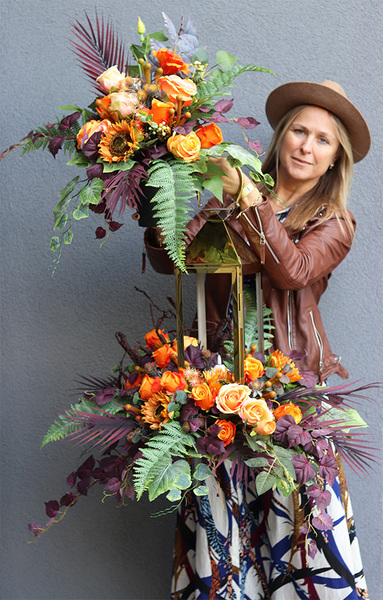 Angelo Garden Jesienny 2, lampion nagrobny z kwiatami