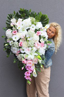 bardzo duża wiązanka nagrobna, Pink Resolia XXL, dł.110cm 