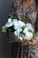 Dekoria White Deko, kompozycja z orchideą w srebrnej misie