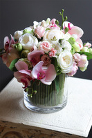 Hellissa Pink Orchid 3, bukiet kwiatów w szklanym wazonie