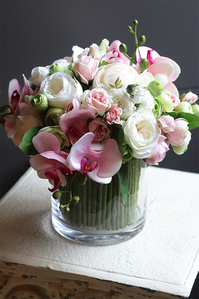 Hellissa Pink Orchid 3, bukiet kwiatów w szklanym wazonie