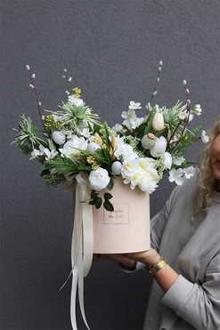 Aleksandra, wiosenny flowerbox welurowy, wys.45cm