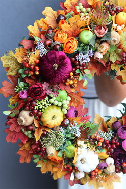 Klereta, jesienny wianek z dyniami i owocami, śr.40cm