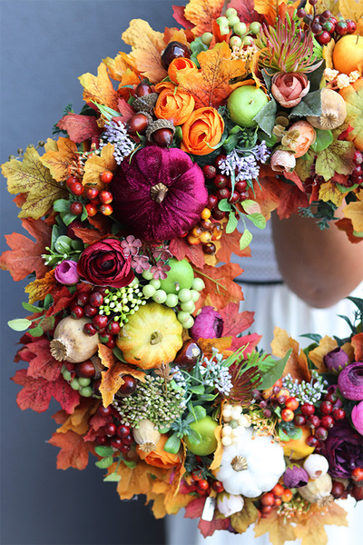Klereta, jesienny wianek z dyniami i owocami, śr.40cm