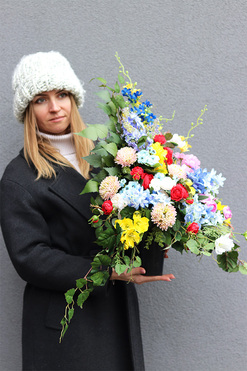 Łąka Molenita, bukiet nagrobny we wkładzie, wys.65cm