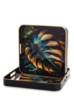 Monstera Gold, stylowa taca melaminowa, kpl.2szt