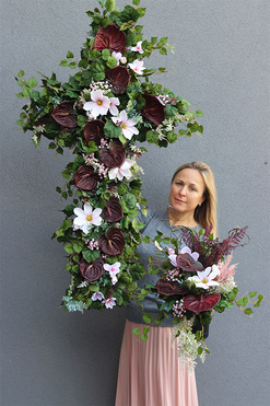 Anturium 3, komplet dekoracji nagrobnych, krzyż pamięci + bukiet