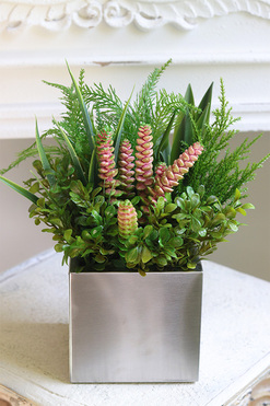 Sukulenty Steel Modern C, zielona dekoracja w stalowej donicy, wys.33cm