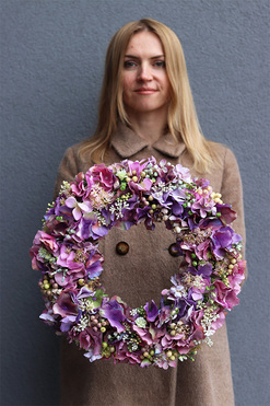 Purple Nemora, fioletowy wianek z hortensji na drzwi, śr.40cm