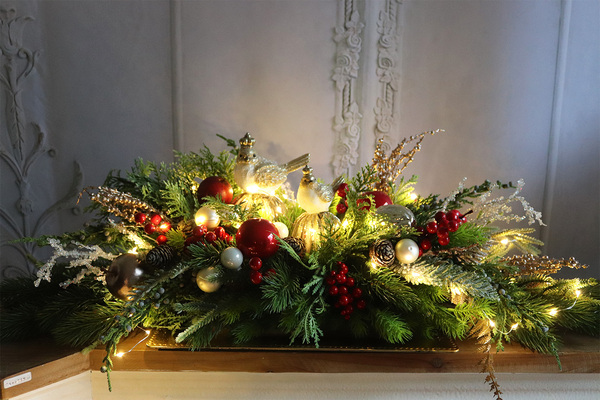 Ptaki w Parku, świąteczny stroik LED na tacce