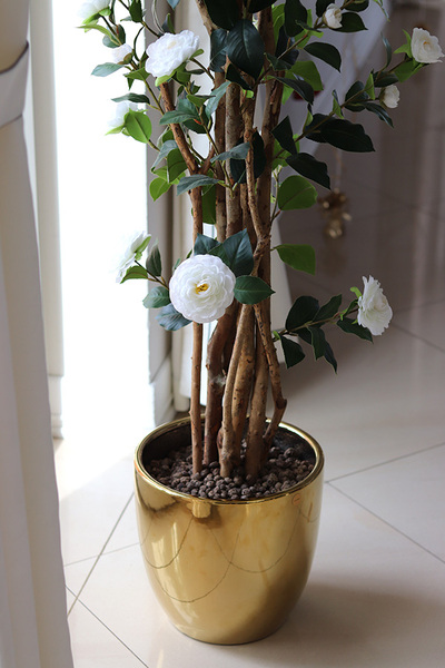 Kamelia, sztuczne drzewko w złotej ceramicznej donicy, wys.180cm