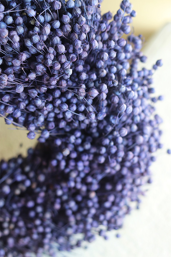 Ludowy Len, dekoracyjny wianek z suszu stabilizowanego, fioletowy