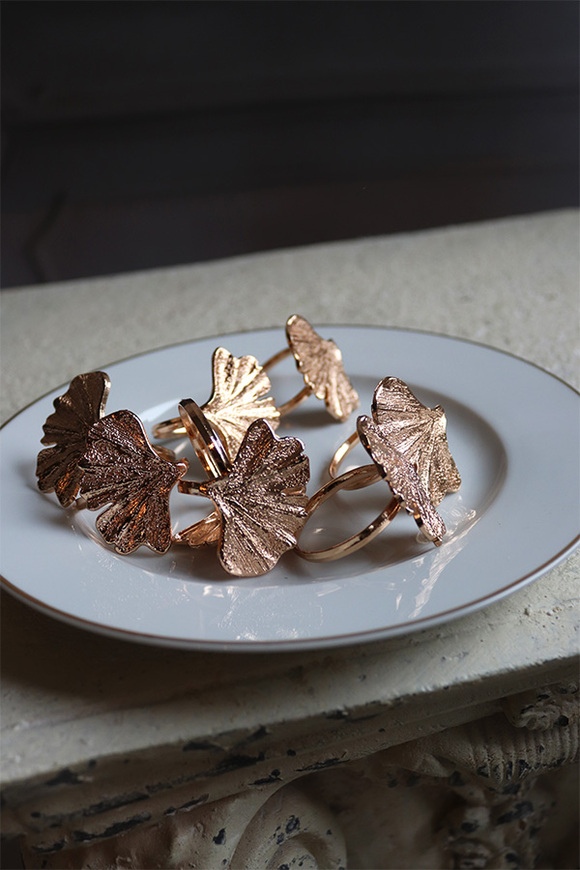 Ginko, obrączki na serwetki, miłorząb, złote