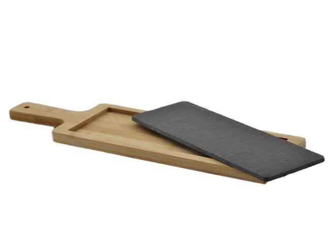 bambusowa deska z kamiennym wkładem, Volcana, wym.40x12cm