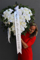 White Angel, wiązanka nagrobna serce z białych róż z dedykacją