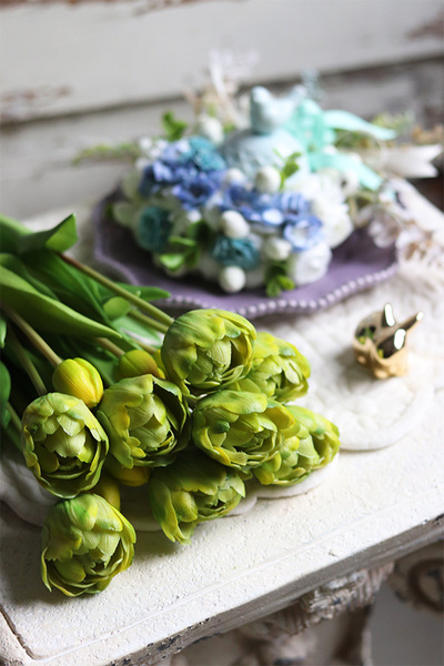 bukiet gumowych tulipanów, Maggio Novelty Green, 7szt. dł.44cm