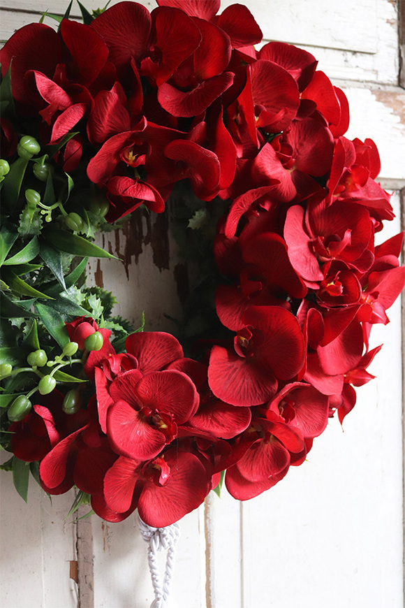 asymetryczny wianek z chwostem, Orchidelia Red Big, śr.42cm   