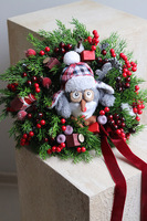 Świąteczny Puchacz, świąteczny wianek z sową