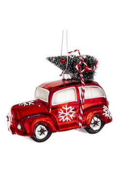 OD RĘKI Autko A, szklana bombka świąteczna, wym.9x12x7cm 