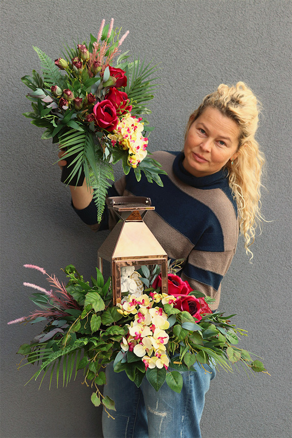 Angelo Garden Bordo 2, komplet dekoracji nagrobnych, bukiet + lampion