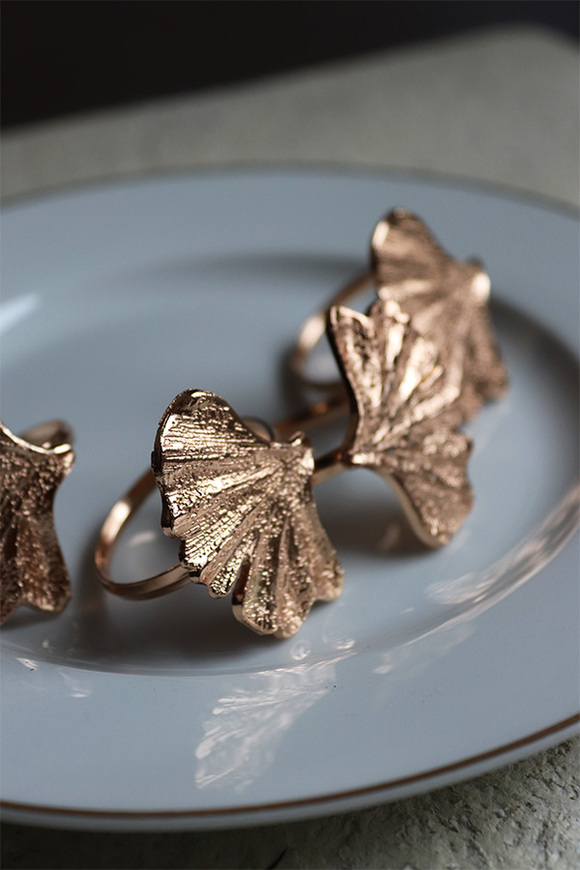 Ginko, obrączki na serwetki, miłorząb, złote