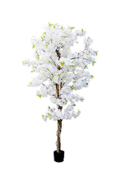 Kwitnąca Wiśnia, sztuczna roślina drzewo w donicy, biała