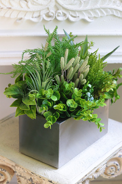 Sukulenty Steel Modern B, zielona dekoracja w stalowej donicy, wym.33x35cm
