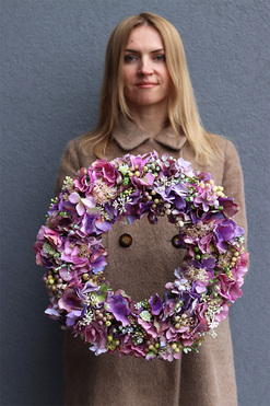 Purple Nemora, fioletowy wianek z hortensji na drzwi, śr.40cm