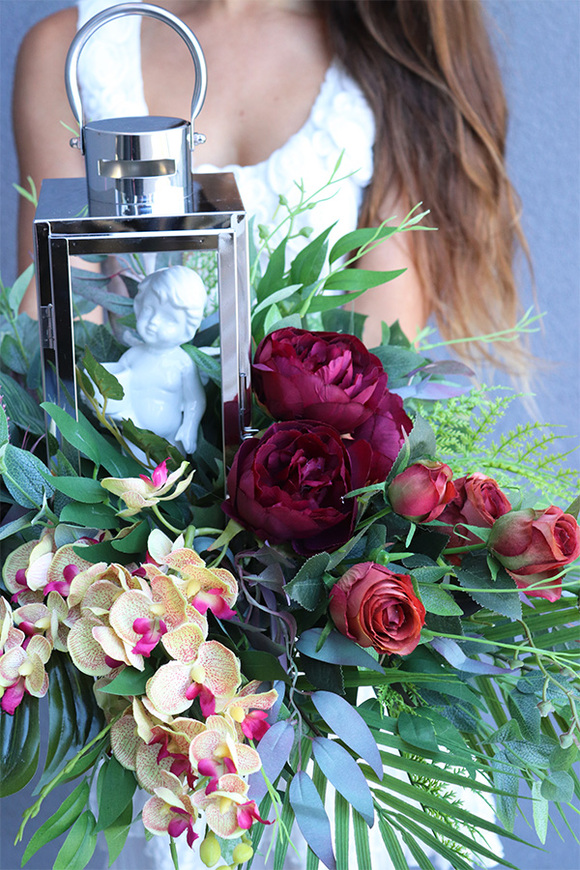 Angelo Garden Bordo, lampion nagrobny z kwiatami, wys.40cm