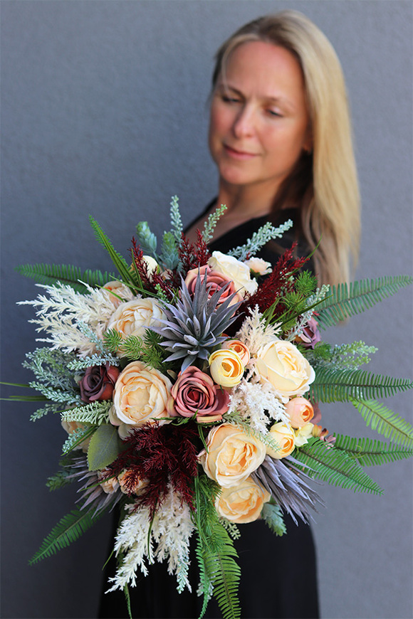 Bedura, brązowy flowerbox z sztucznym suszem, wys.41cm 