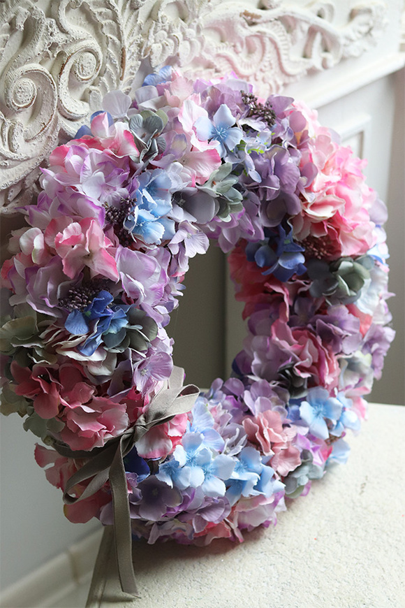 Romantyczne Hortensje Lila, gęsty wianek na drzwi