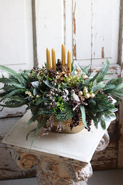 adwentowy stroik ze świecami, Złota Baśń, wym.40x56cm