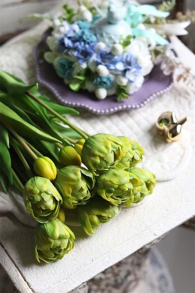 bukiet gumowych tulipanów, Maggio Novelty Green, 7szt. dł.44cm