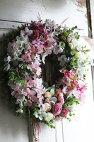 dekoracyjny różowy wianek, Pink & Green Canoe, śr. 40cm 