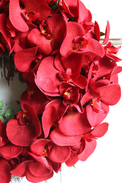 asymetryczny wianek z chwostem, Orchidelia Red Big, śr.42cm   