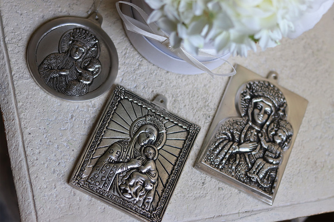 elegancki posrebrzany szkaplerz, Sakramento 3, wym.12x9cm