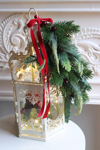 White Christmas B, świąteczna dekoracja LED w lampionie, wys.42cm