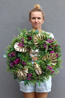 bogaty zielony wianek z figurką, Żuczek, śr.52cm