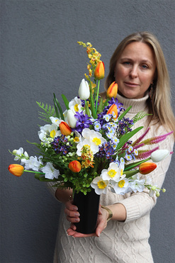 Wera New, bukiet nagrobny we wkładzie do wazonu, dł.55cm 