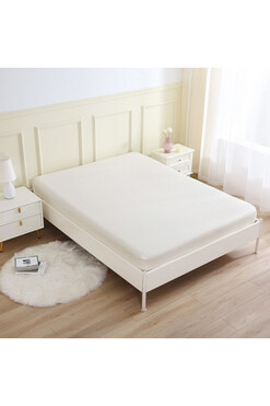 Luna, bawełniane prześcieradło z gumką, kremowe, wym.90x200x30cm