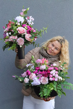 Pink Derette, komplet dekoracji nagrobnych, kompozycja + bukiet